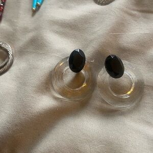 Chic Lucite Black and Clear Hoop Earrings